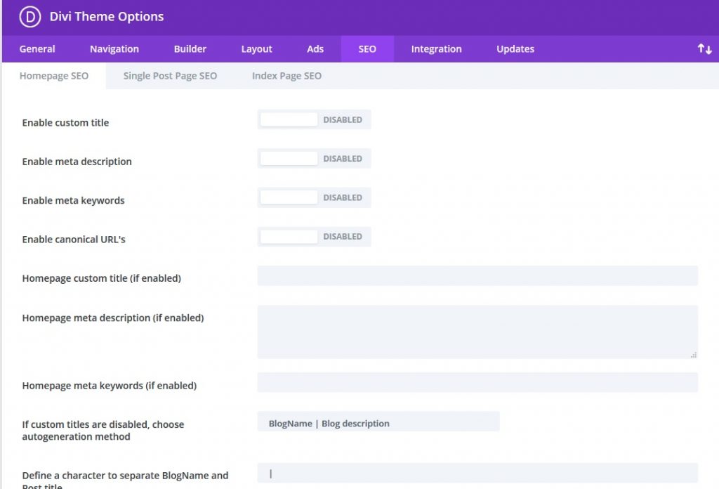 Divi SEO Option